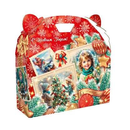 Упаковка новогодняя "Золотое Время" 1500 гр 25х8,5х25,5см