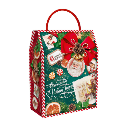 Упаковка новогодняя "Изумрудный Винтаж" 800 гр 16х8х20см