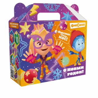 Упаковка новогодняя "Фиксики" 1200 гр 23х8,5х23 см