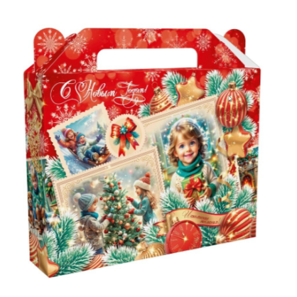 Упаковка новогодняя "Золотое Время" 1200 гр 23х8,5х23 см