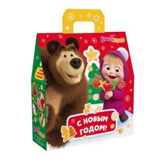 Упаковка новогодняя "Маша и Медведь" 550 гр 17,5х6х19,5см