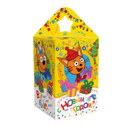 Упаковка новогодняя "Три кота" 800 гр 11х11х17,2см