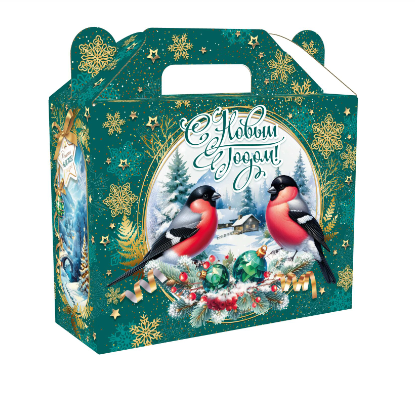 Упаковка новогодняя "Снегири" 1200 гр 23х8,5х23 см
