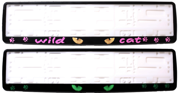 Рамка для номера автомобиля черная "Глаза кошки с эффектом свечения"