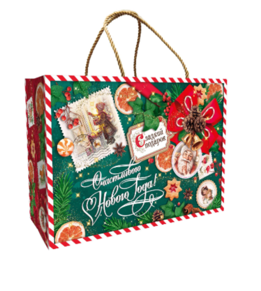 Упаковка новогодняя "Изумрудный Винтаж пакет" 1200 гр 32х11, 2х22 см