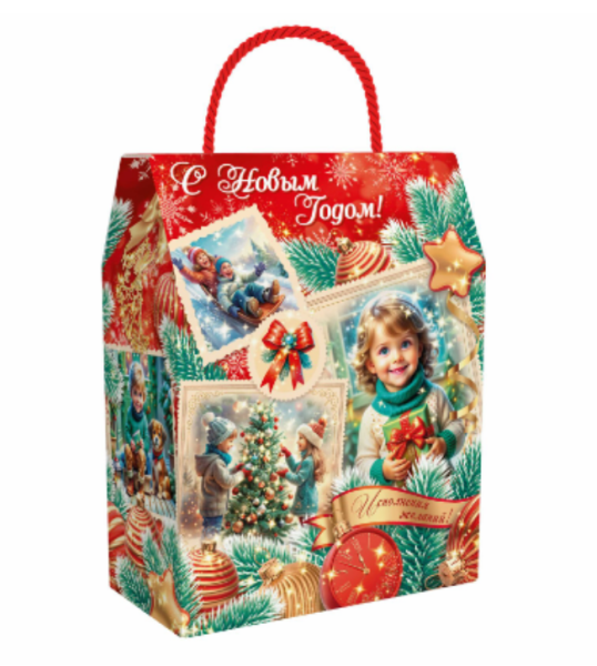 Упаковка новогодняя "Золотое время" 800 гр 16х8х20см