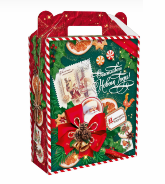 Упаковка новогодняя "Изумрудный винтаж" 900 гр 17х7х25,5см