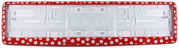 Рамка для номера автомобиля красная "Белый горох"